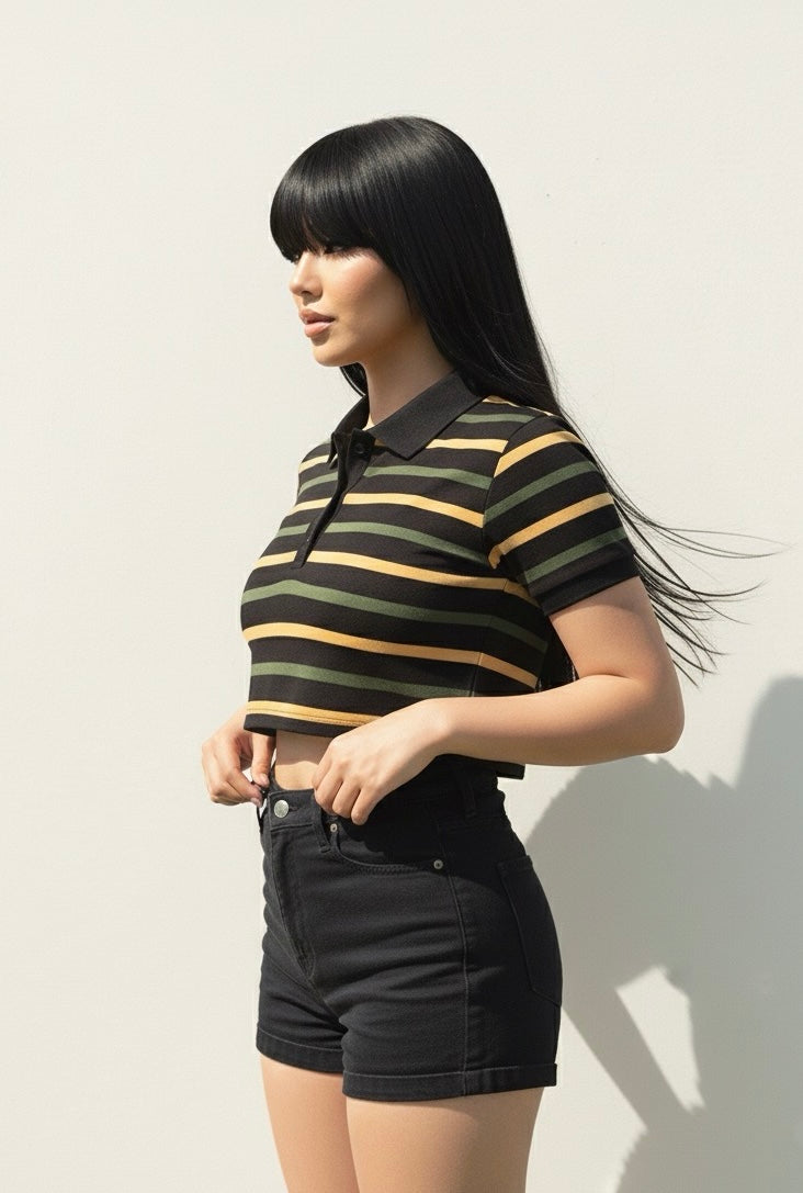 Cropped Stripe Polo
